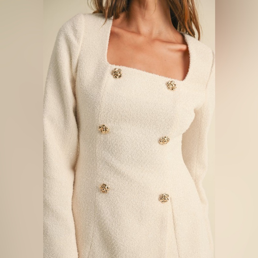 🆕 Metallic Tweed Jacket and Satin Mini Dress in Cream - Picture 5 of 9